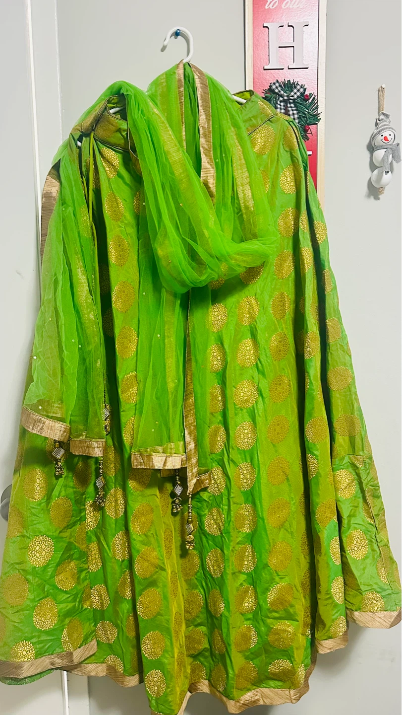 Lime Green Embroidered Blouse and Skirt Set with Dupatta