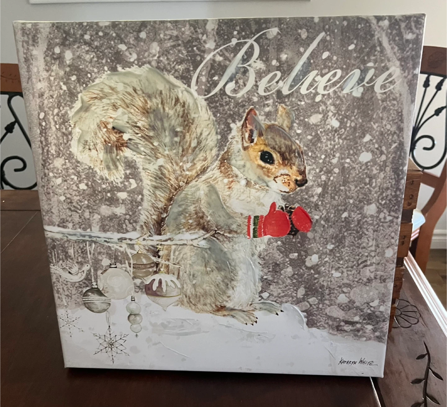 Kathryn White Believe Squirrel Winter Christmas Canvas Art