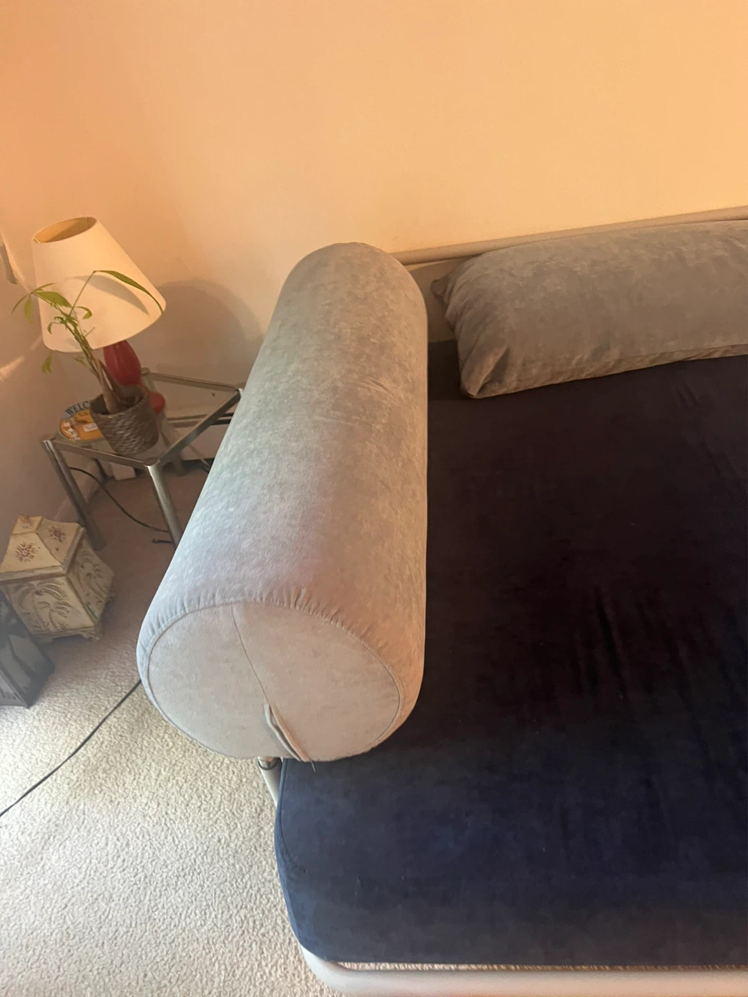Blue Futon Couch with Bolster Pillows - photo 2