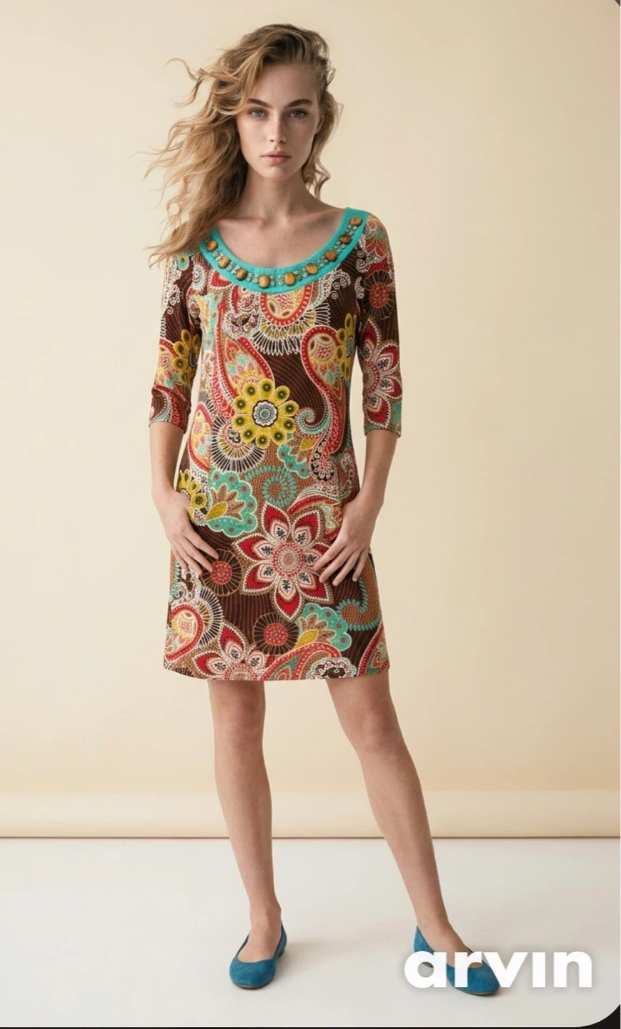 Joyous & Free Paisley Beaded Tunic Dress Size L - photo 4