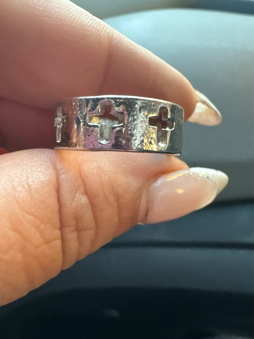 New Silver Tone Ring with Cut-Out Crosses - photo 3