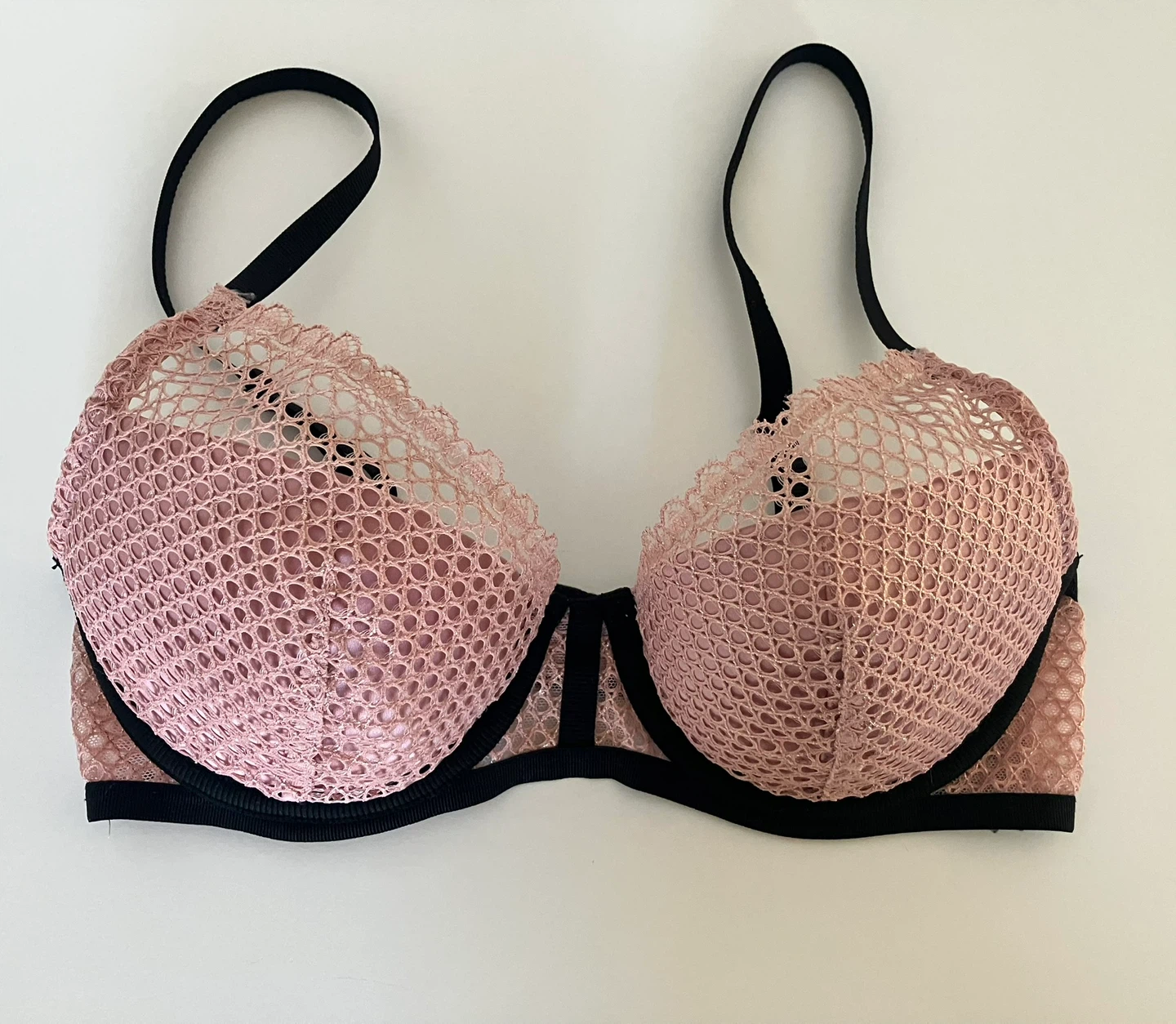 Victoria's Secret Pink & Black Mesh Lingerie Set 32C - photo 2