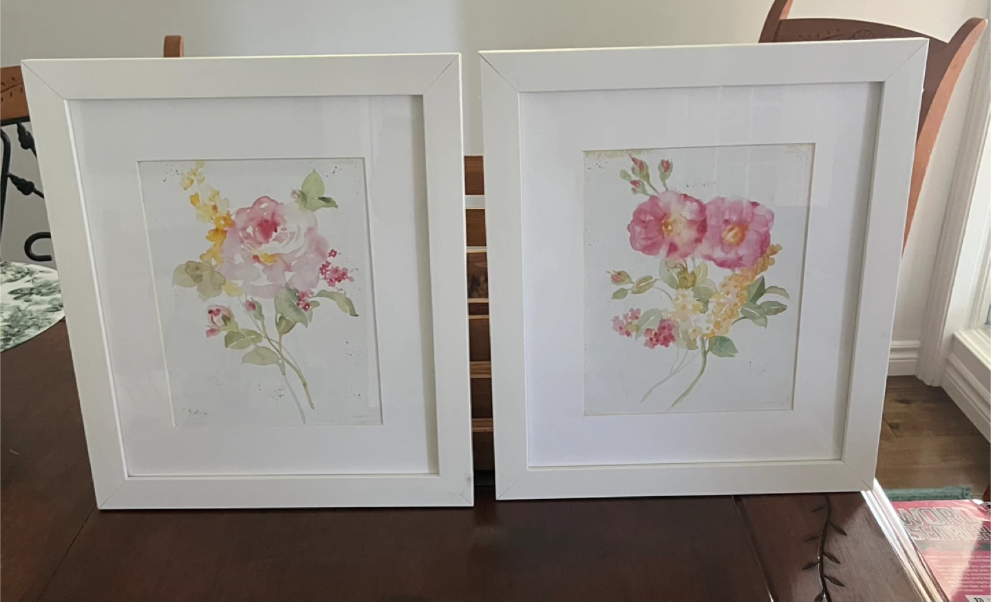 Pair of Framed Floral Watercolor Prints
