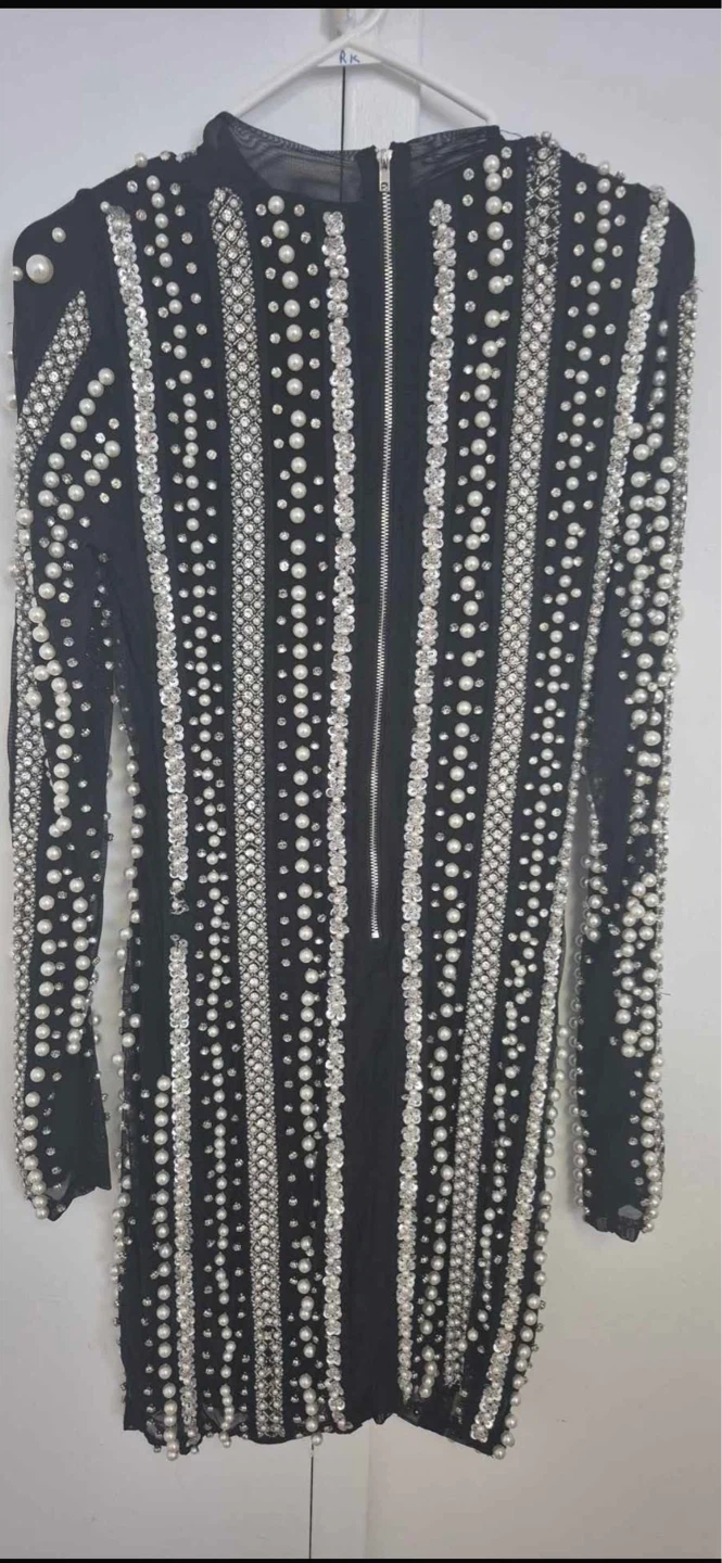 Black Beaded Mini Dress