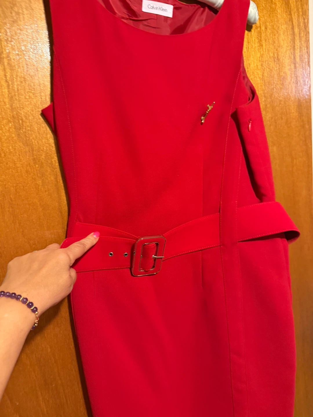 Calvin Klein Red Sheath Dress with Belt - photo 2