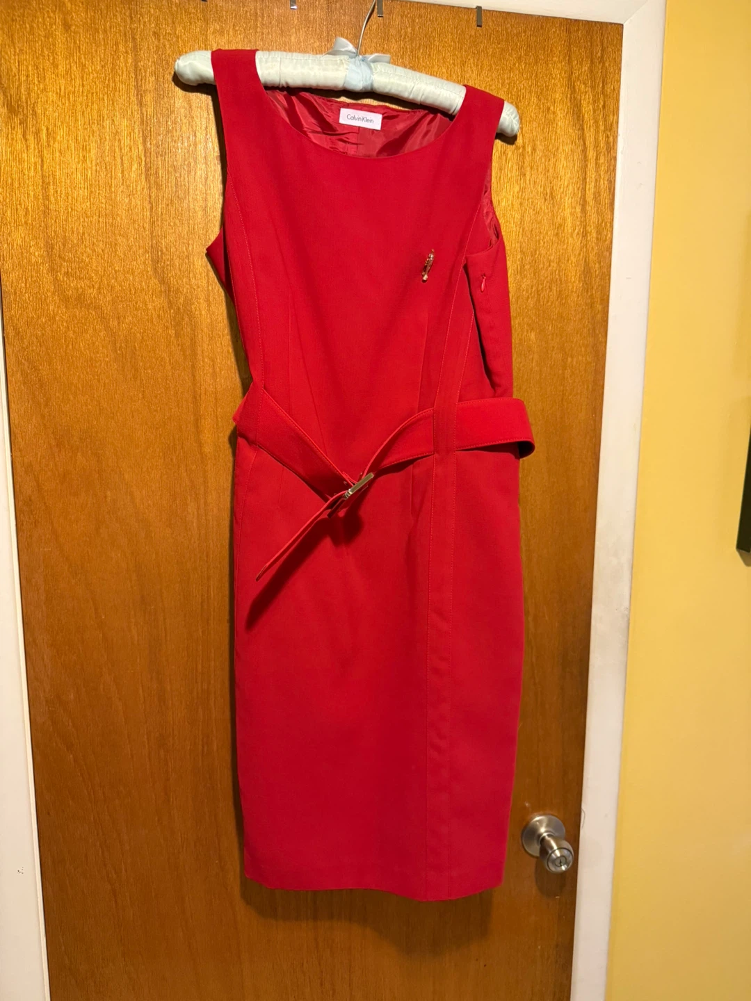 Calvin Klein Red Sheath Dress with Belt