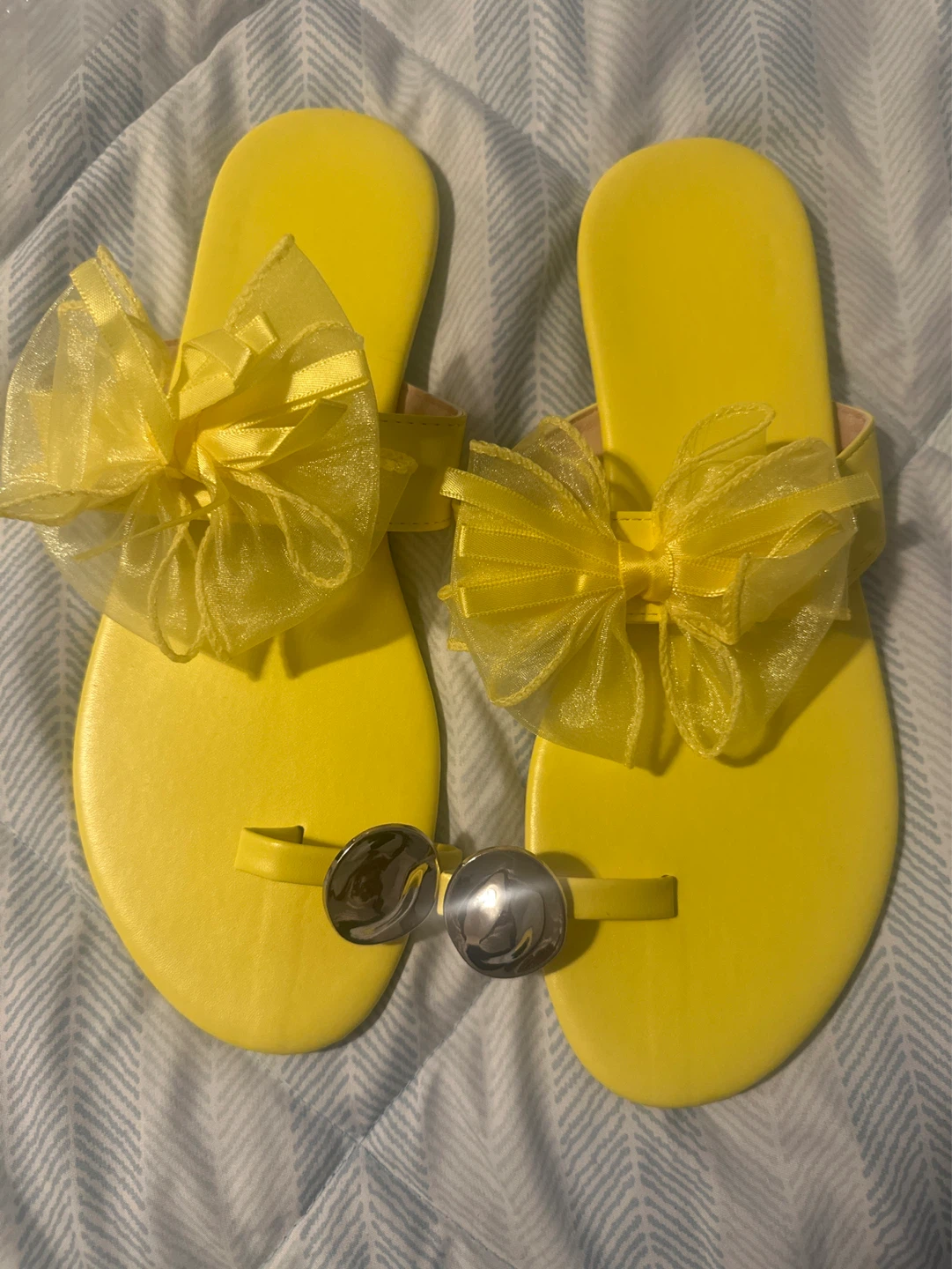 Yellow Flat Sandals with Bow Accent