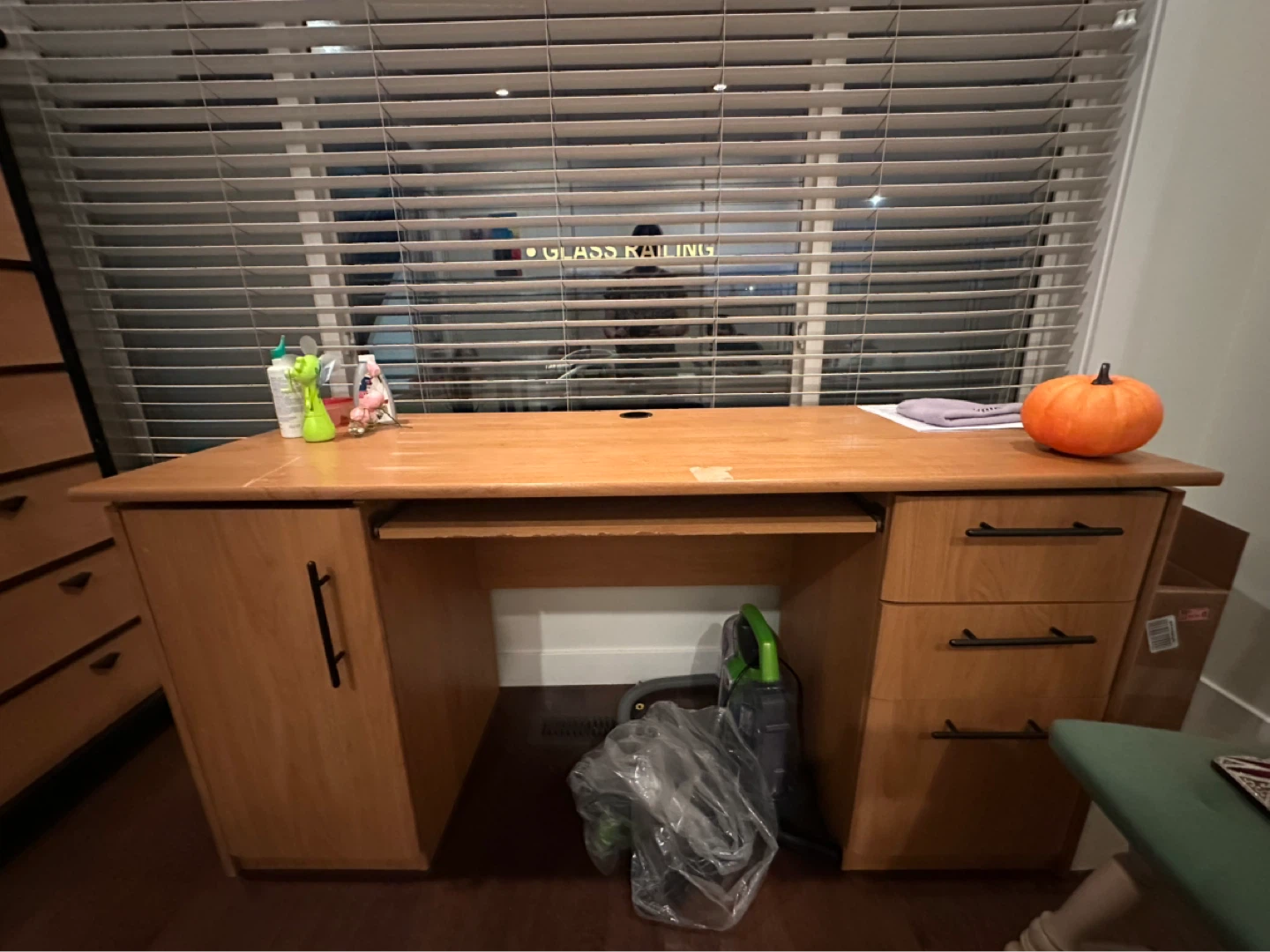 Wooden Desk with Keyboard Tray and Drawers