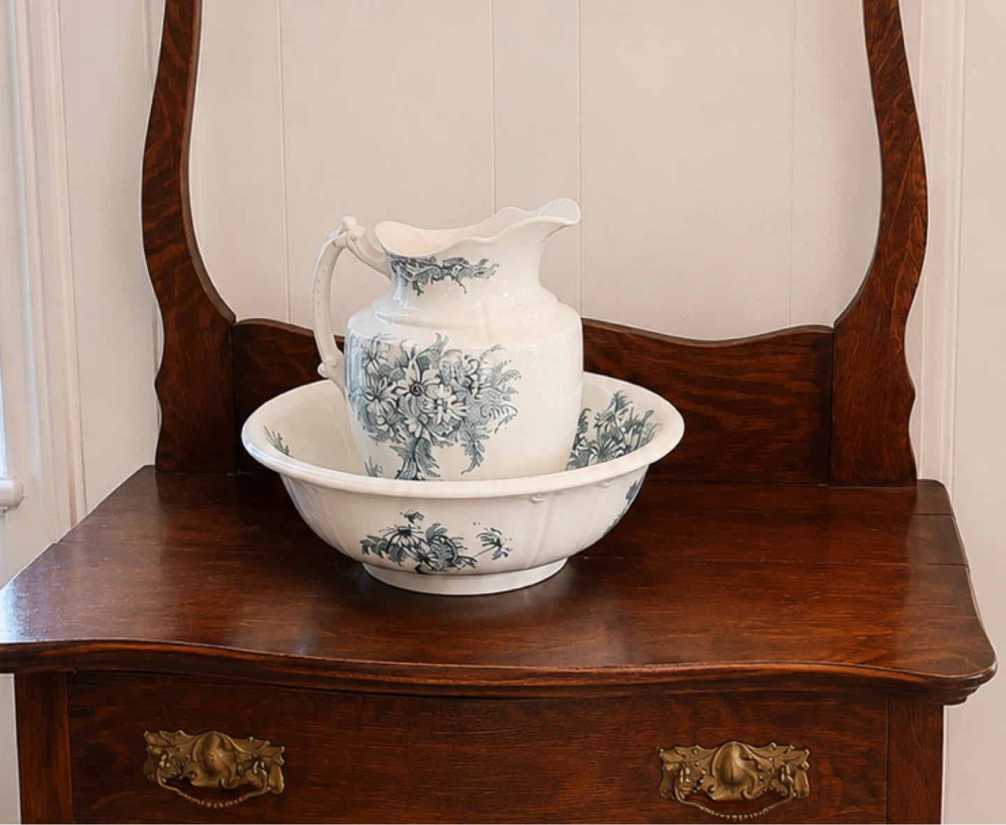 Vintage Pitcher and Bowl Set with Floral Design
