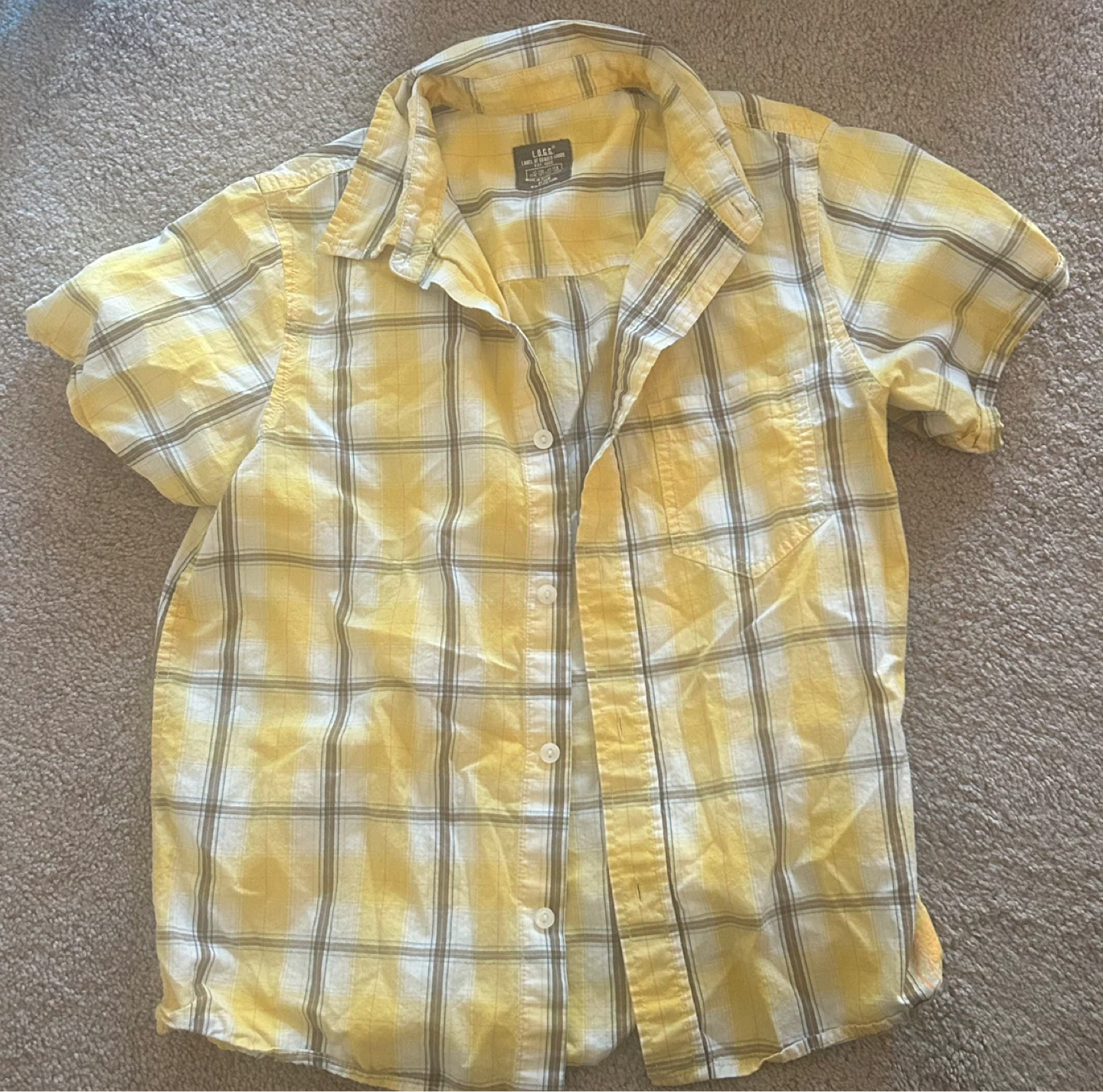 Short Sleeve Plaid Button-Up Shirt