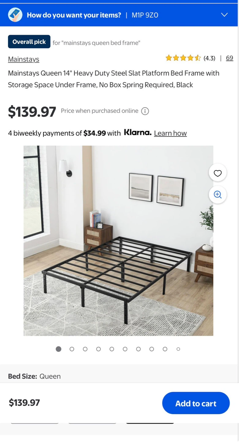 Mainstays Queen 14" Heavy Duty Steel Slat bed