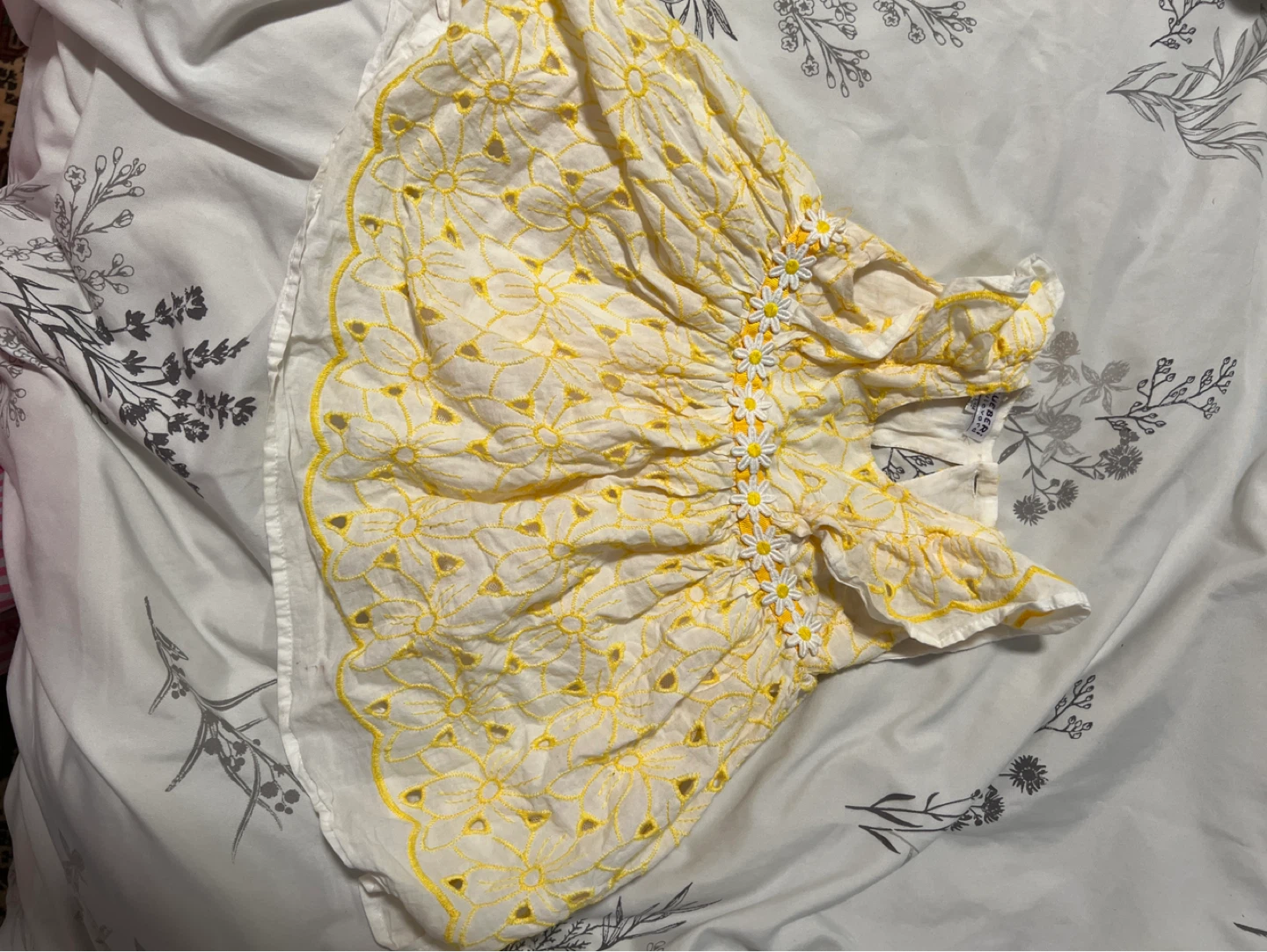 White and Yellow Embroidered Top