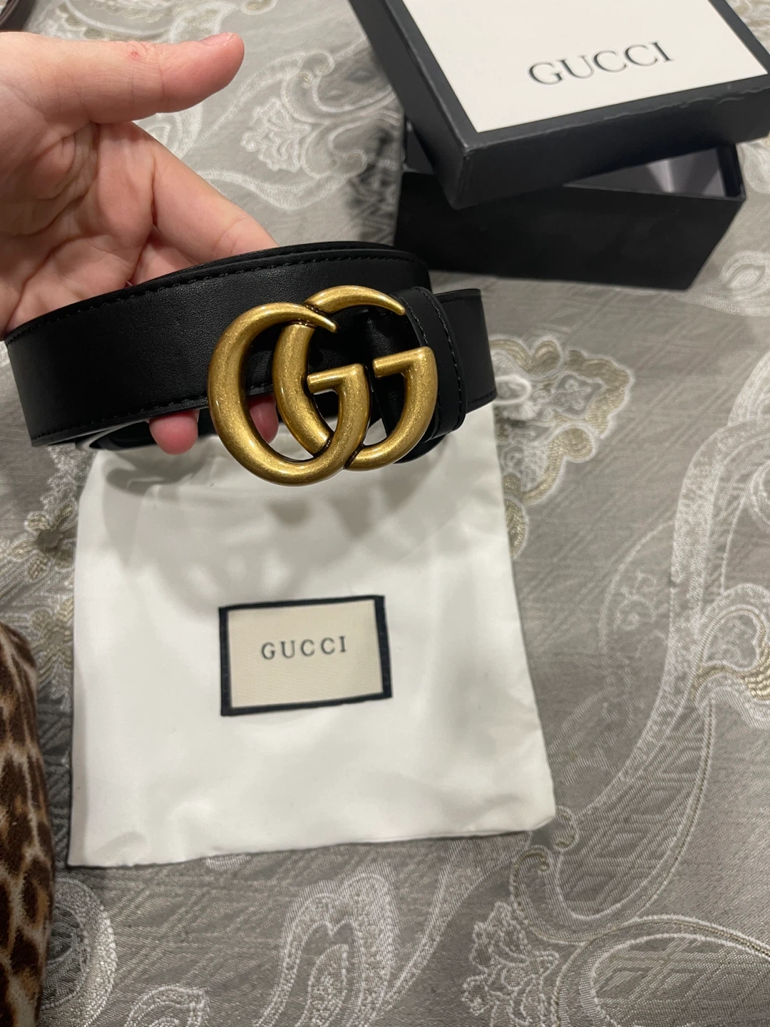 Gucci GG Marmont Belt Black Leather Gold Buckle
