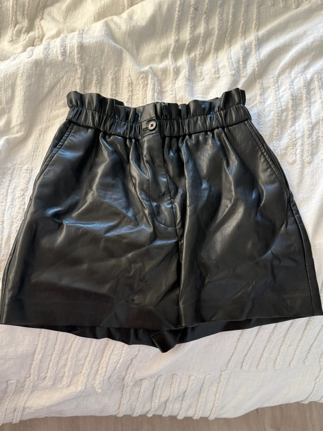 WILFRED Black Faux Leather Paperbag Waist Shorts