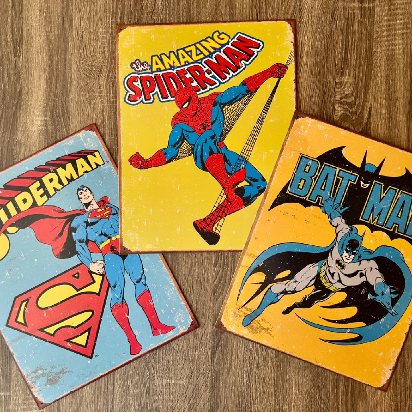 Superman, Spiderman, Batman Metal Signs