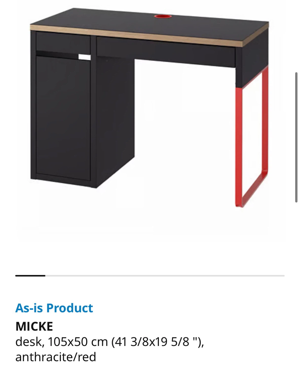 Ikea Micke Desk - Anthracite/Red