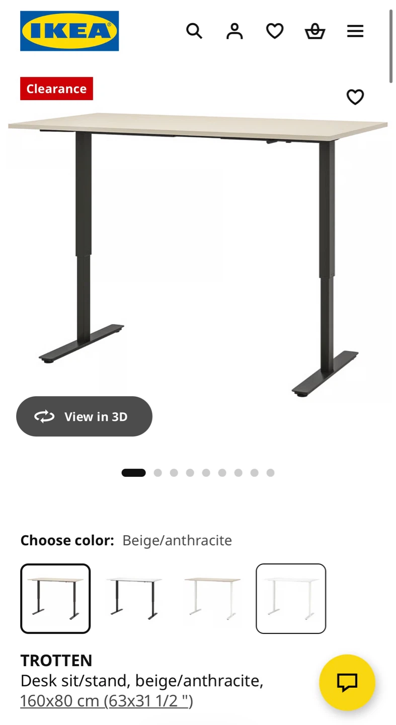 IKEA TROTTEN Desk Sit/Stand Beige/Anthracite 160x80 cm