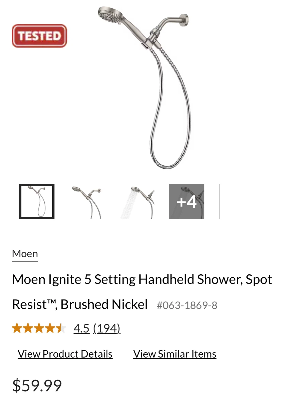 Moen Ignite 5 Setting Handheld Shower, Brushed Nickel