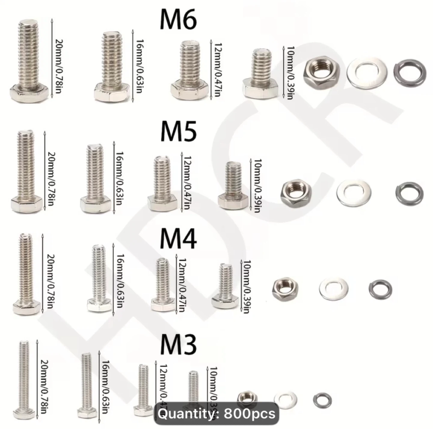 800pcs Stainless Steel Hex Bolt Assortment Kit with Nuts - photo 5