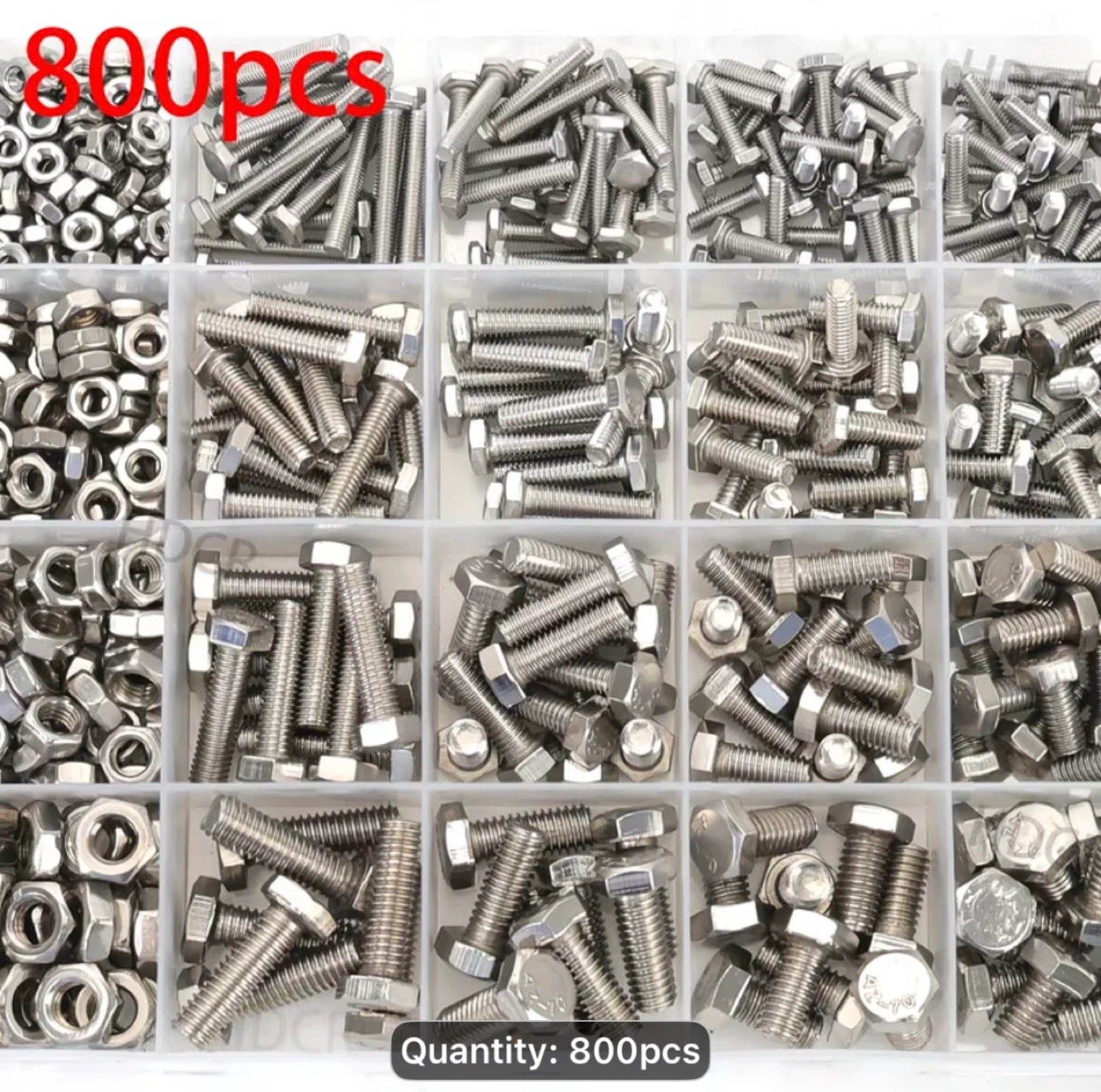 800pcs Stainless Steel Hex Bolt Assortment Kit with Nuts