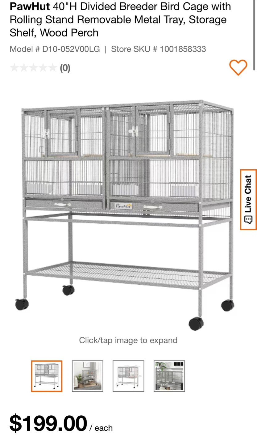 PawHut 40"H Divided Breeder Bird Cage with Rolling Stand - photo 2