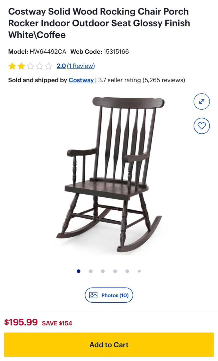 Costway Solid Wood Rocking Chair