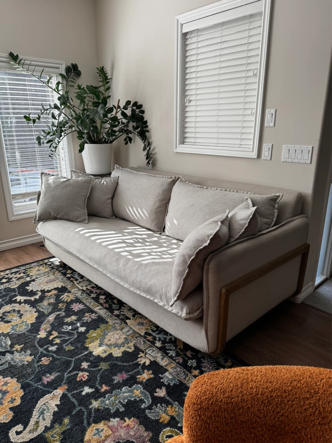 Light Grey down feather Sofa with Wood Accents - photo 4