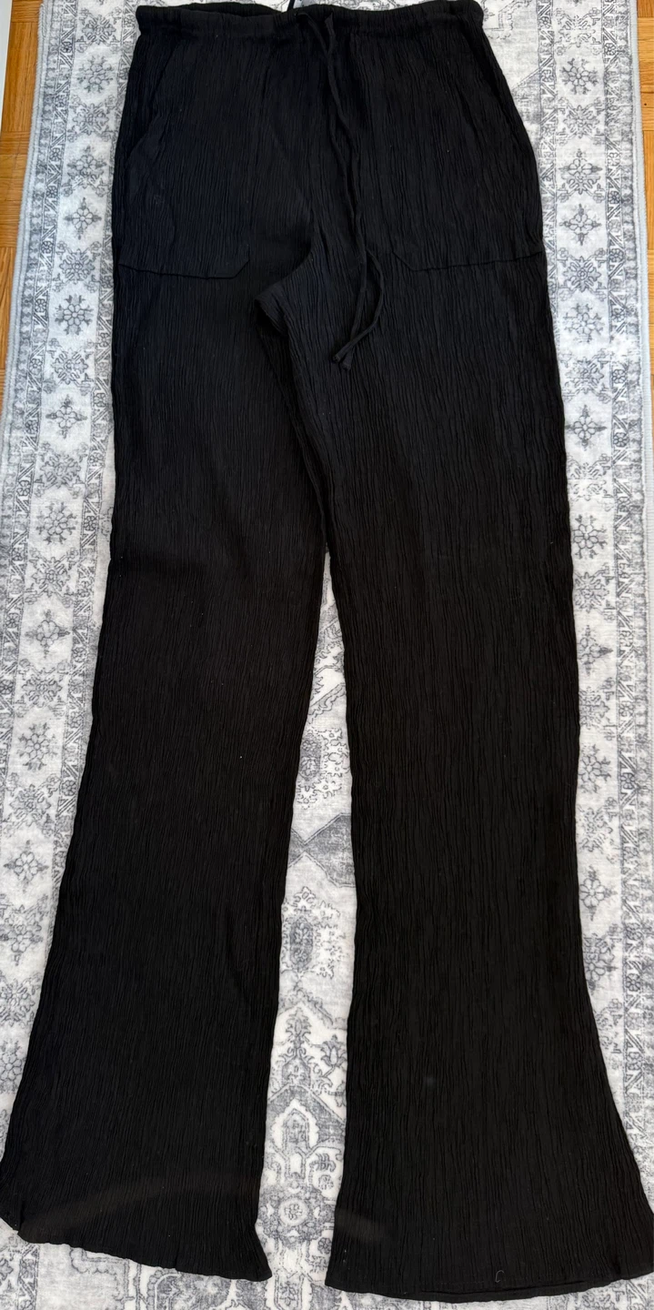 ZARA Black Textured Wide-Leg Pants