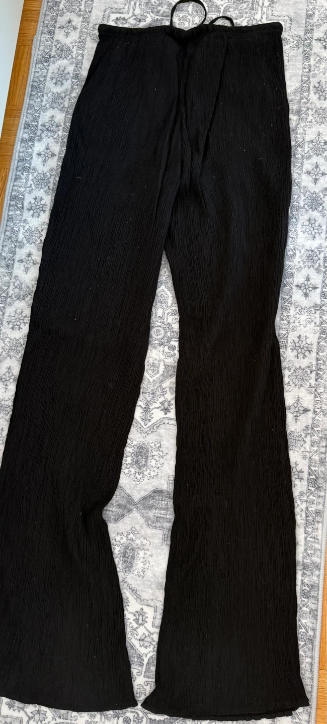 ZARA Black Textured Wide-Leg Pants - photo 4