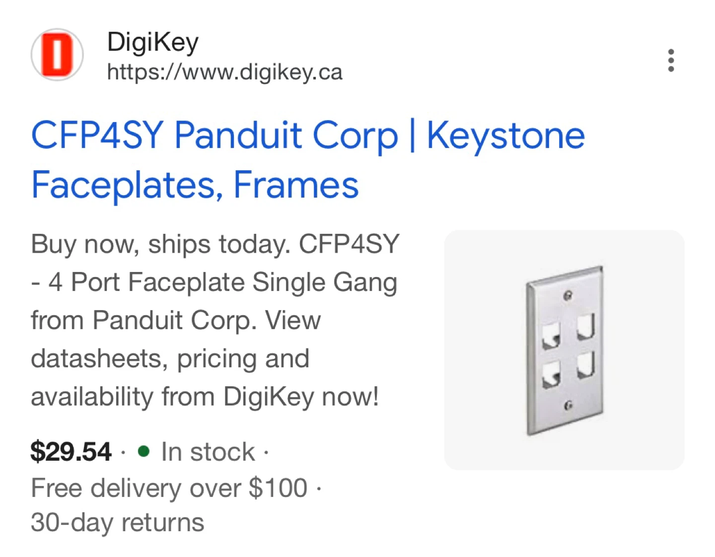 Brand New Panduit CFP4SY Faceplate, Single Gang, Stainless