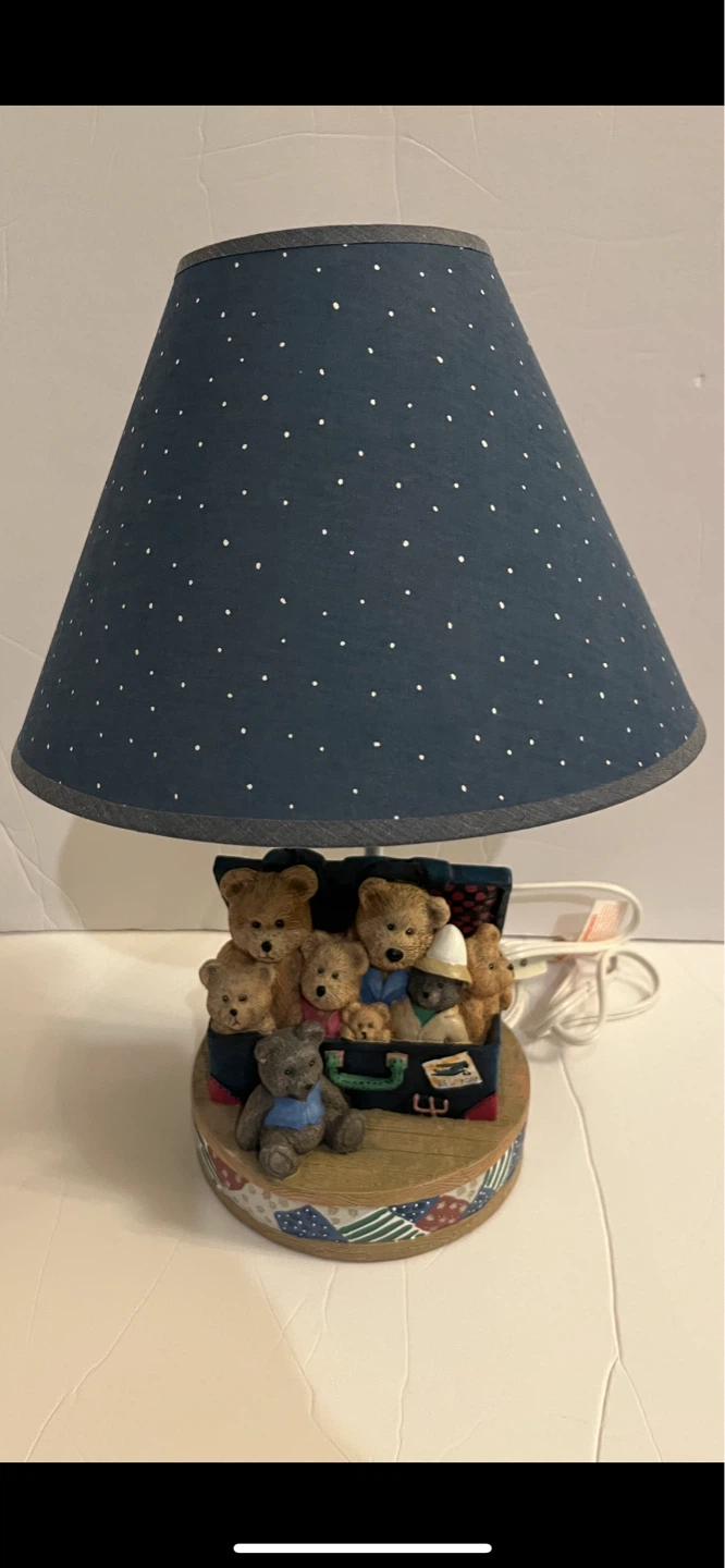 Vintage Cherished Teddies Lamp with Suitcase and Bears