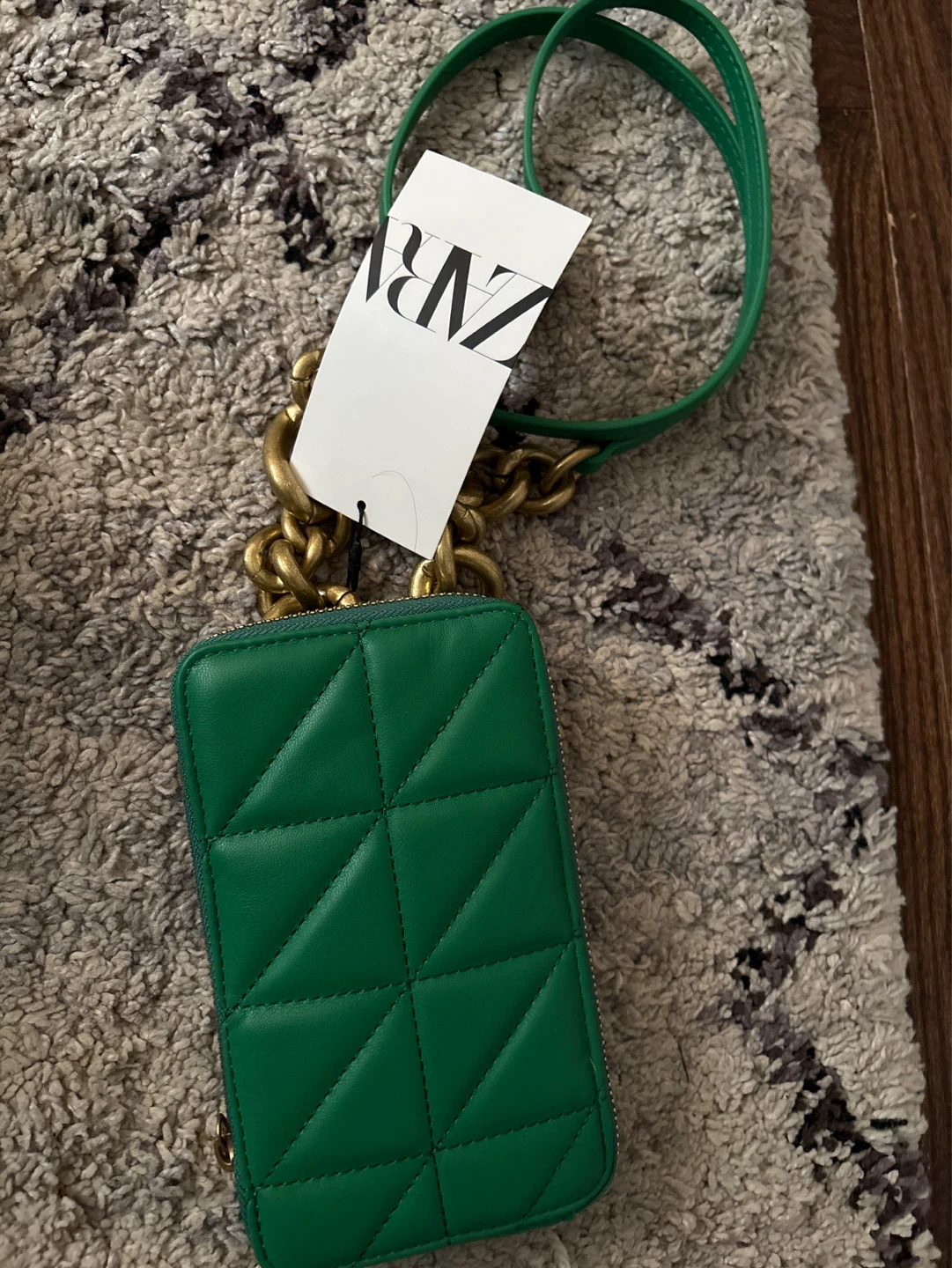 Zara Green Quilted Chain Wallet