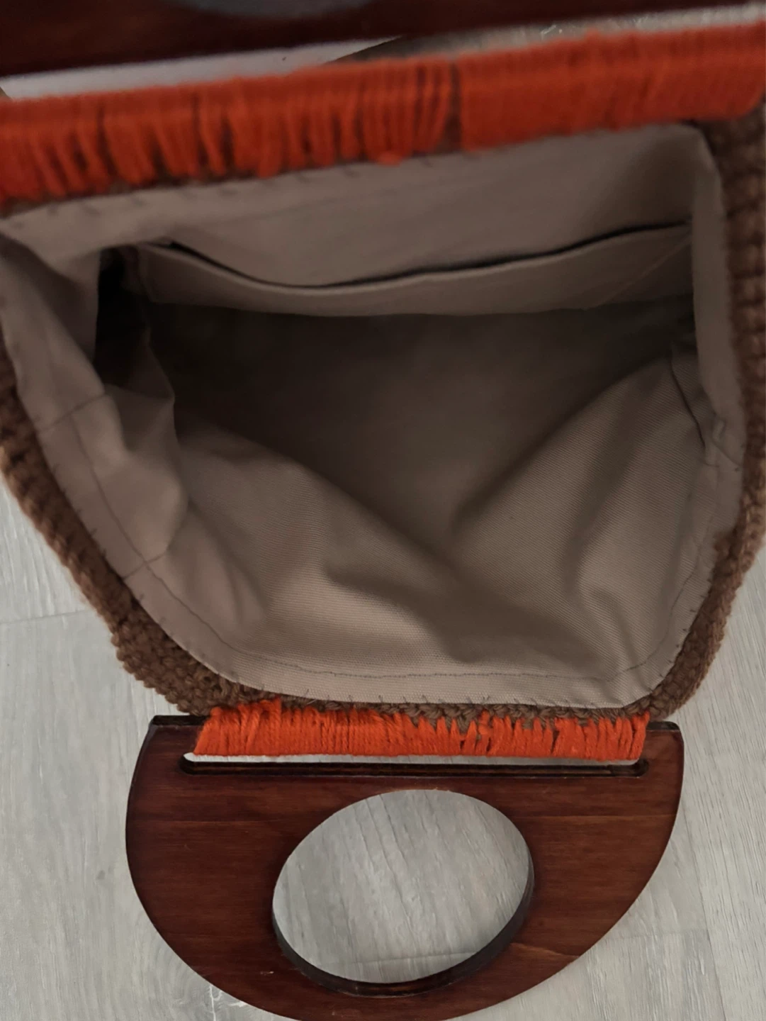 Handmade Crochet Shoulder Bag with Wooden Handles - photo 2