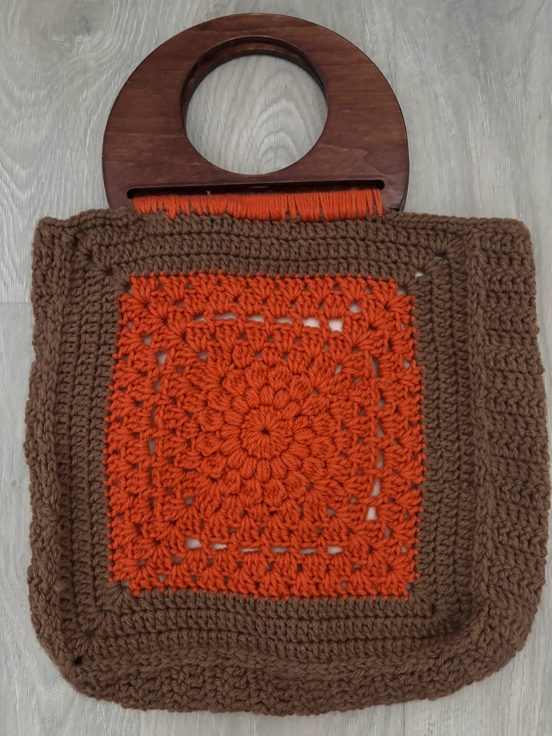 Handmade Crochet Shoulder Bag with Wooden Handles - photo 3