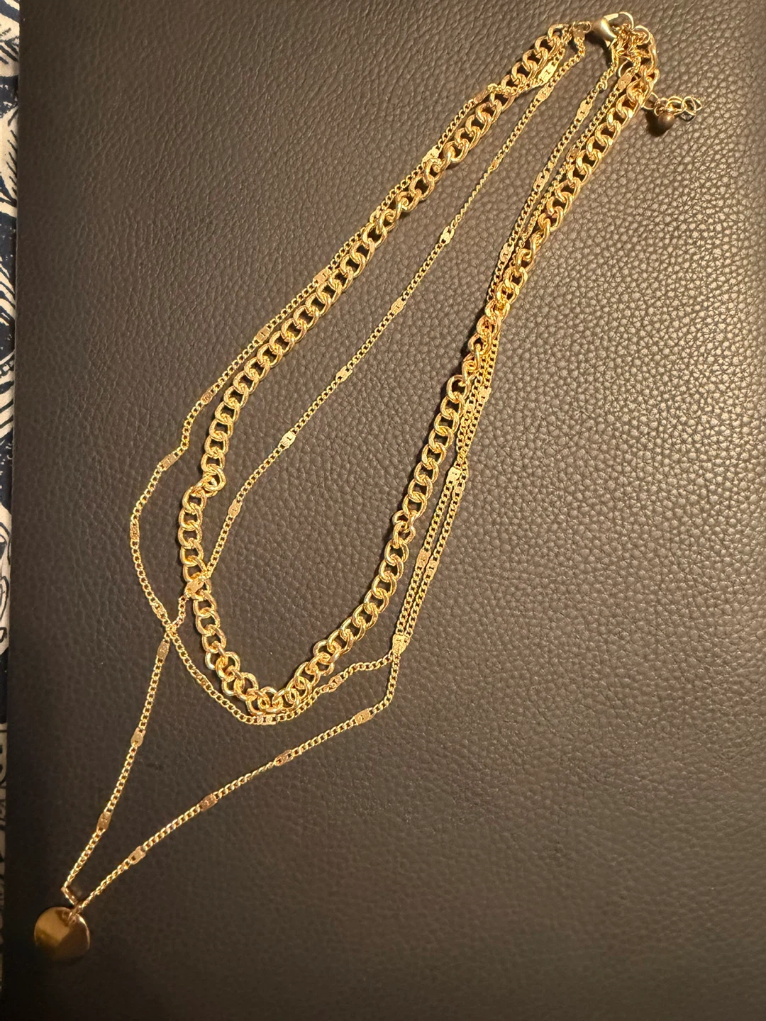 Layered Gold Tone Necklace with Pendant