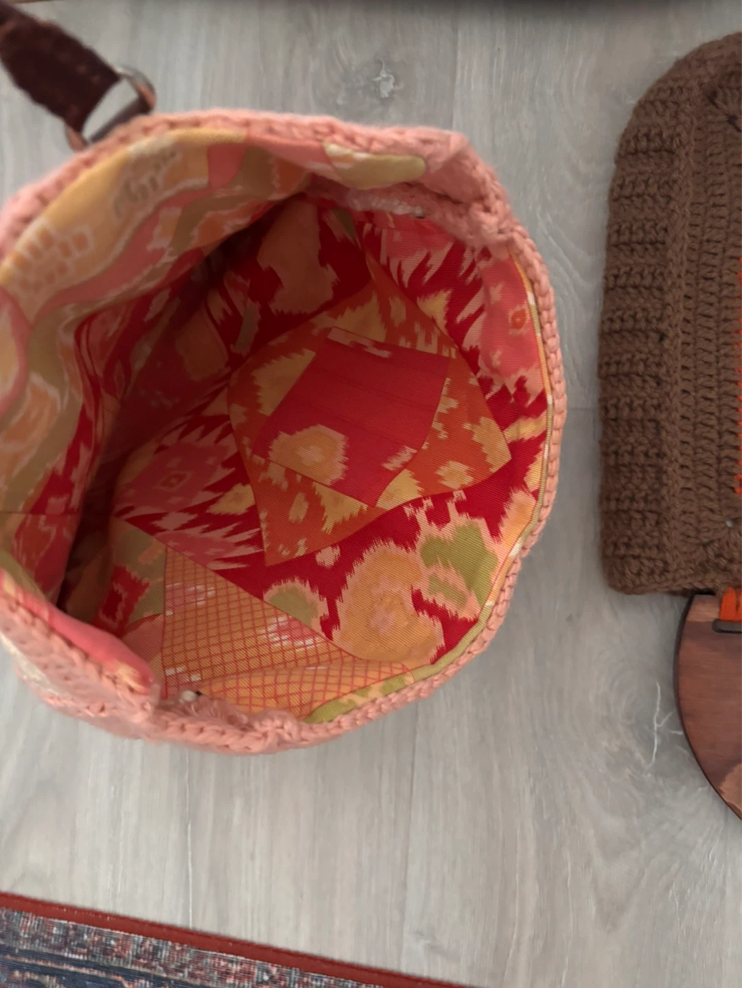 Peach Knit Tote Bag with Cream Cable Detail - photo 2