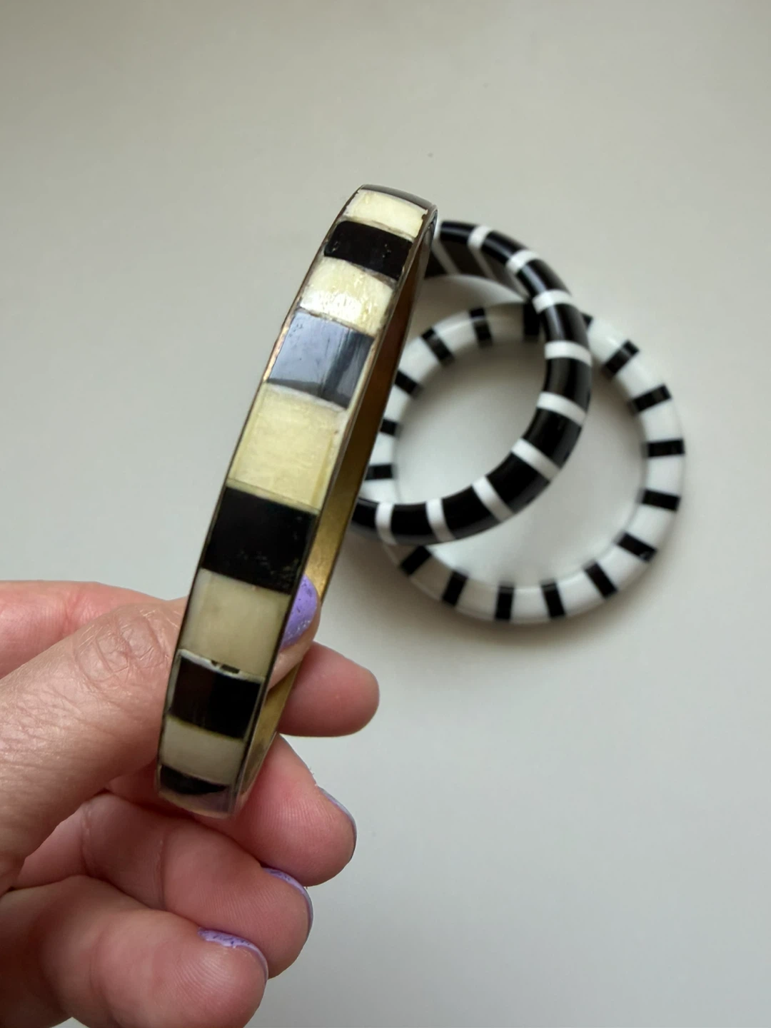 Set of 3 Striped Bangles - Black & White - photo 2