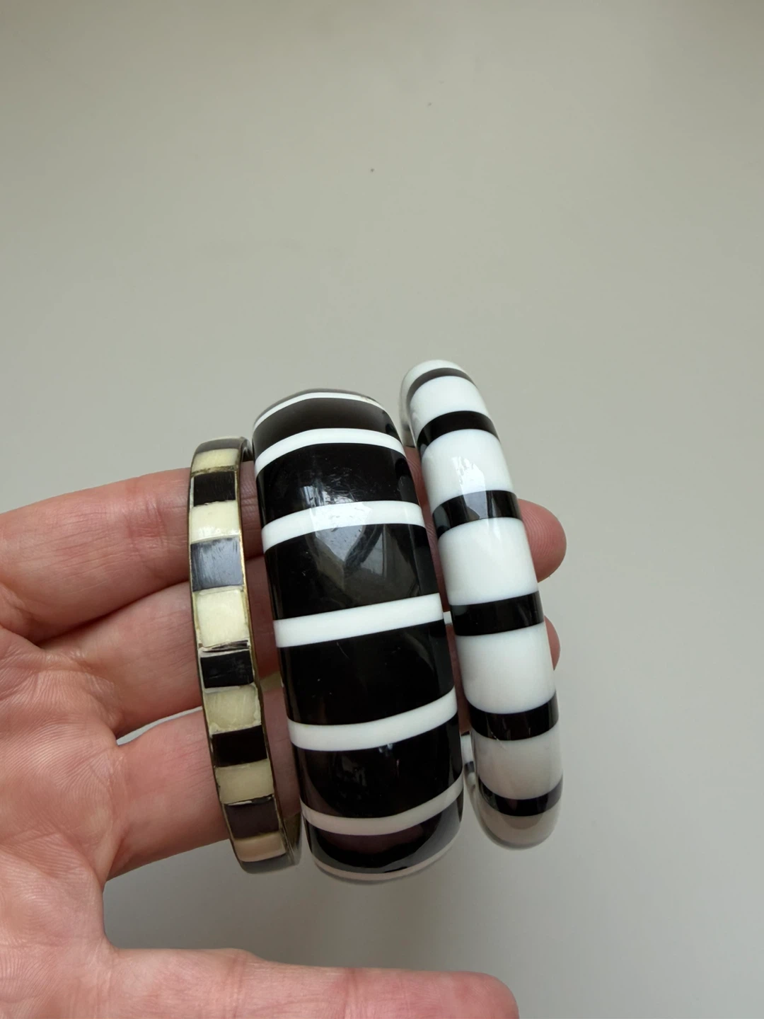 Set of 3 Striped Bangles - Black & White - photo 4