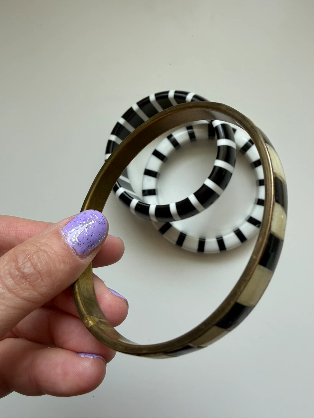 Set of 3 Striped Bangles - Black & White - photo 3