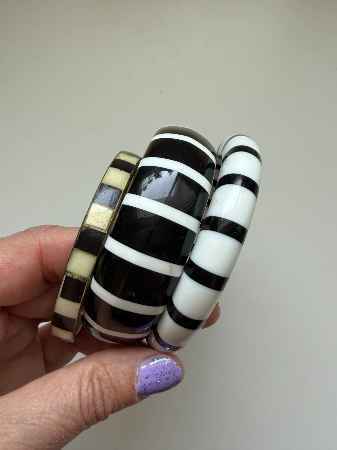 Set of 3 Striped Bangles - Black & White