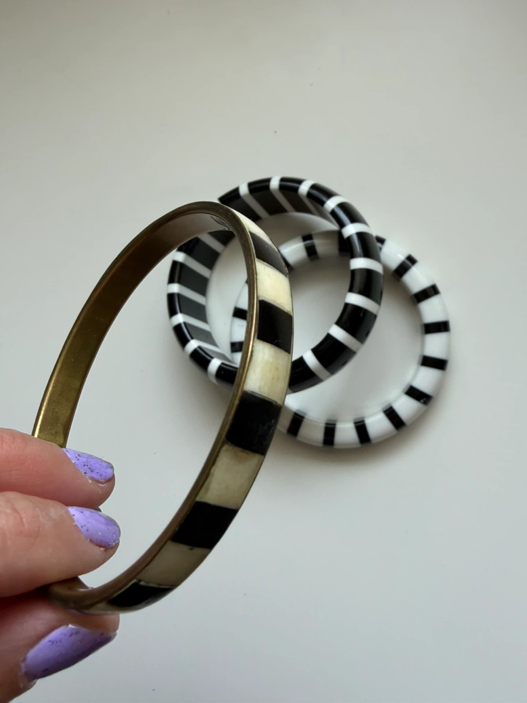 Set of 3 Striped Bangles - Black & White - photo 5