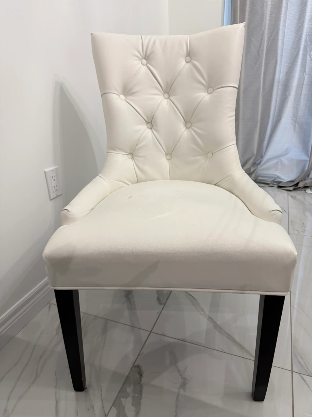 White Tufted Accent Chair with Ring Detail