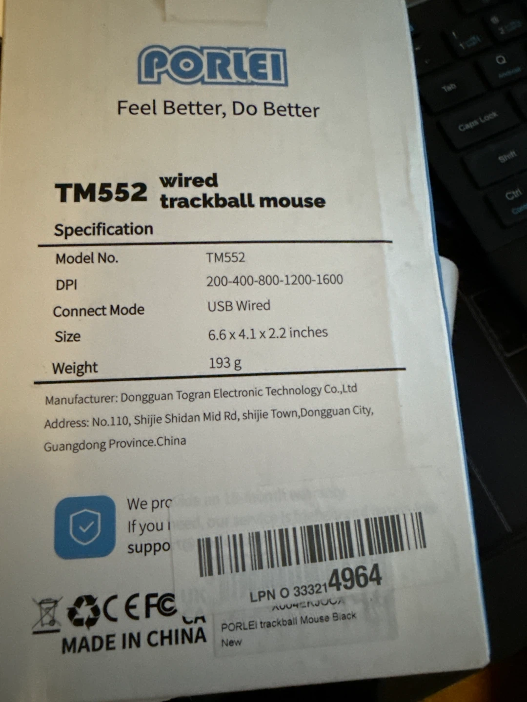 PORLEI TM552 Wired Trackball Mouse - photo 2