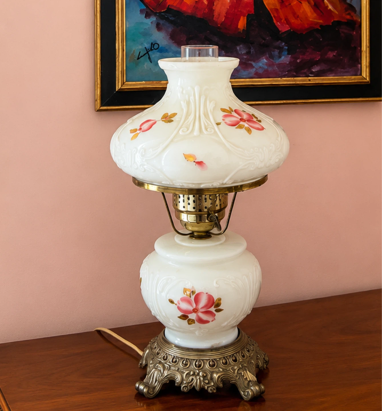 Vintage Milk Glass Hurricane Lamp