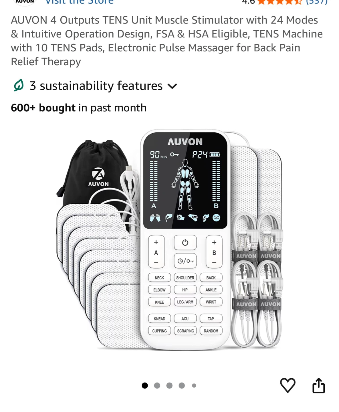 AUVON 4 Outputs TENS Unit Muscle Stimulator