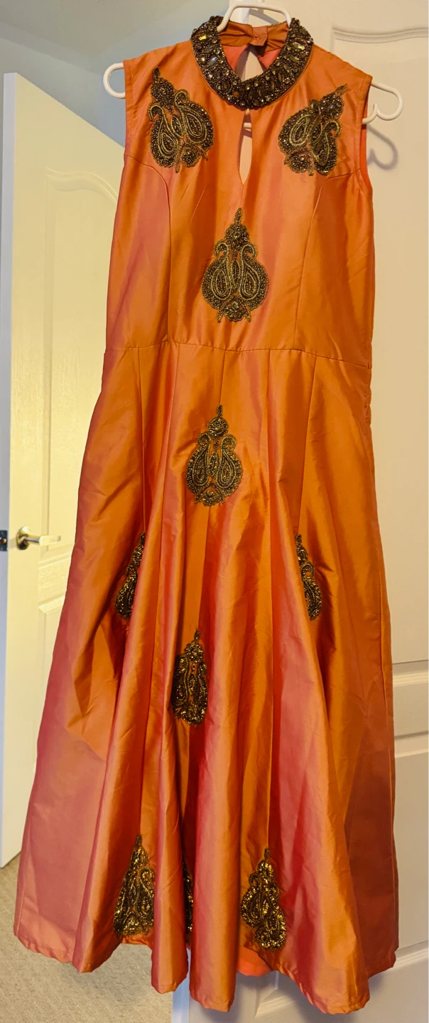 Orange Embellished Maxi Dress (length 52”)