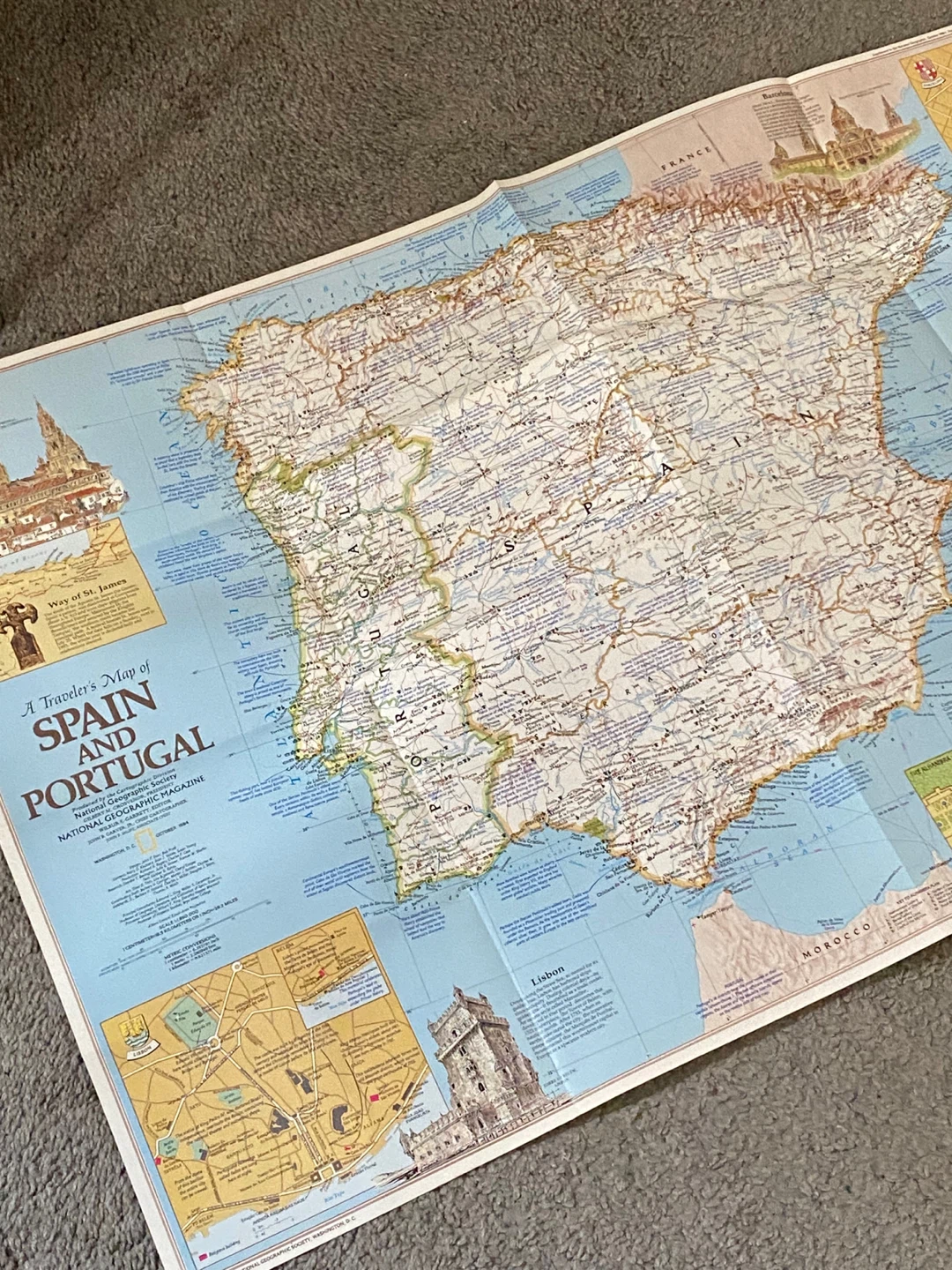1984 National Geographic Map of Spain and Portugal