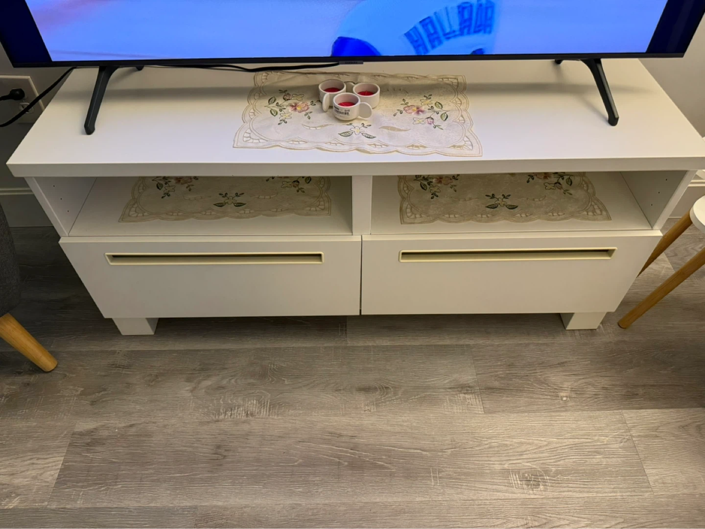 White Entertainment Unit with 2 Drawers