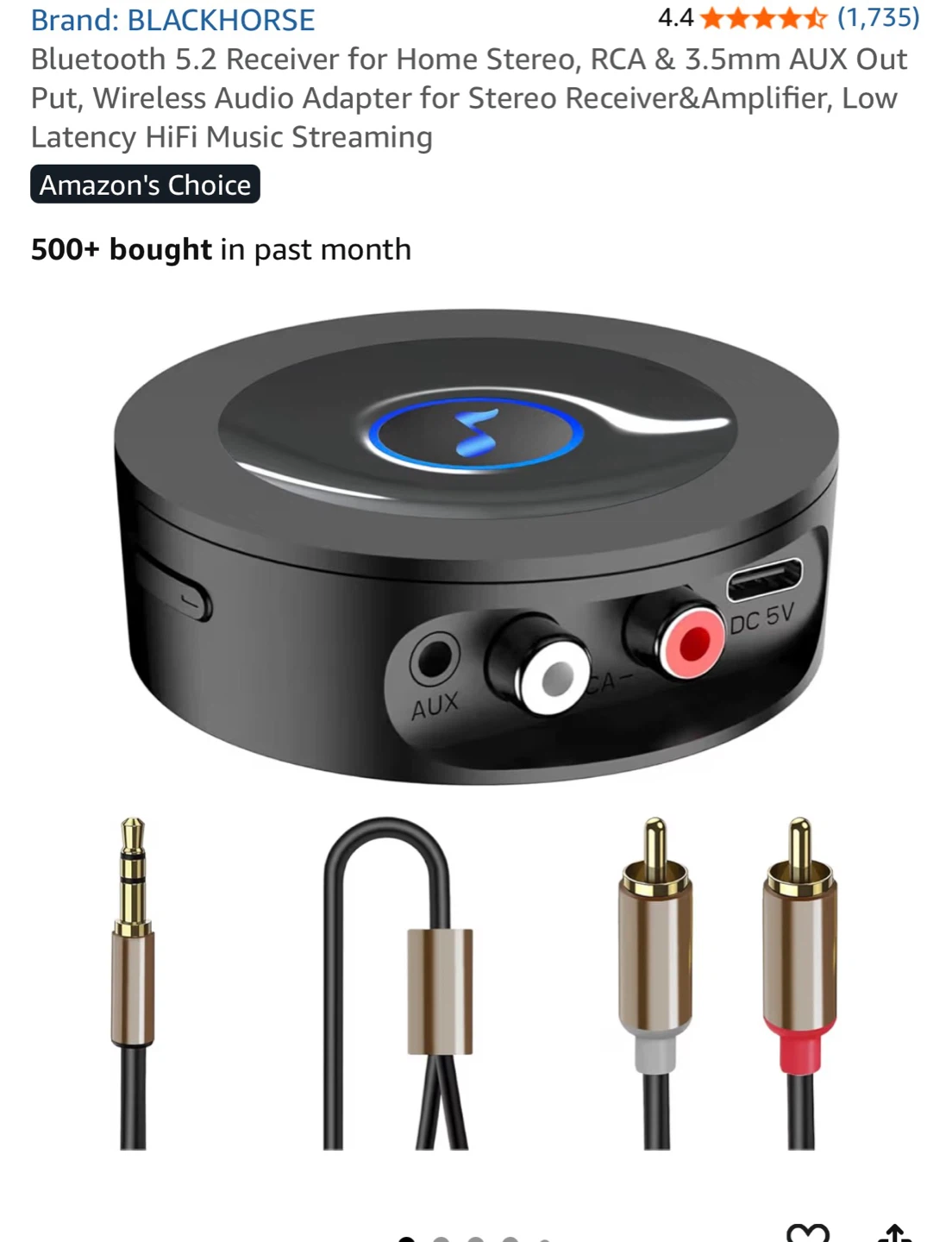 BLACKHORSE Bluetooth 5.2 Receiver for Home Stereo
