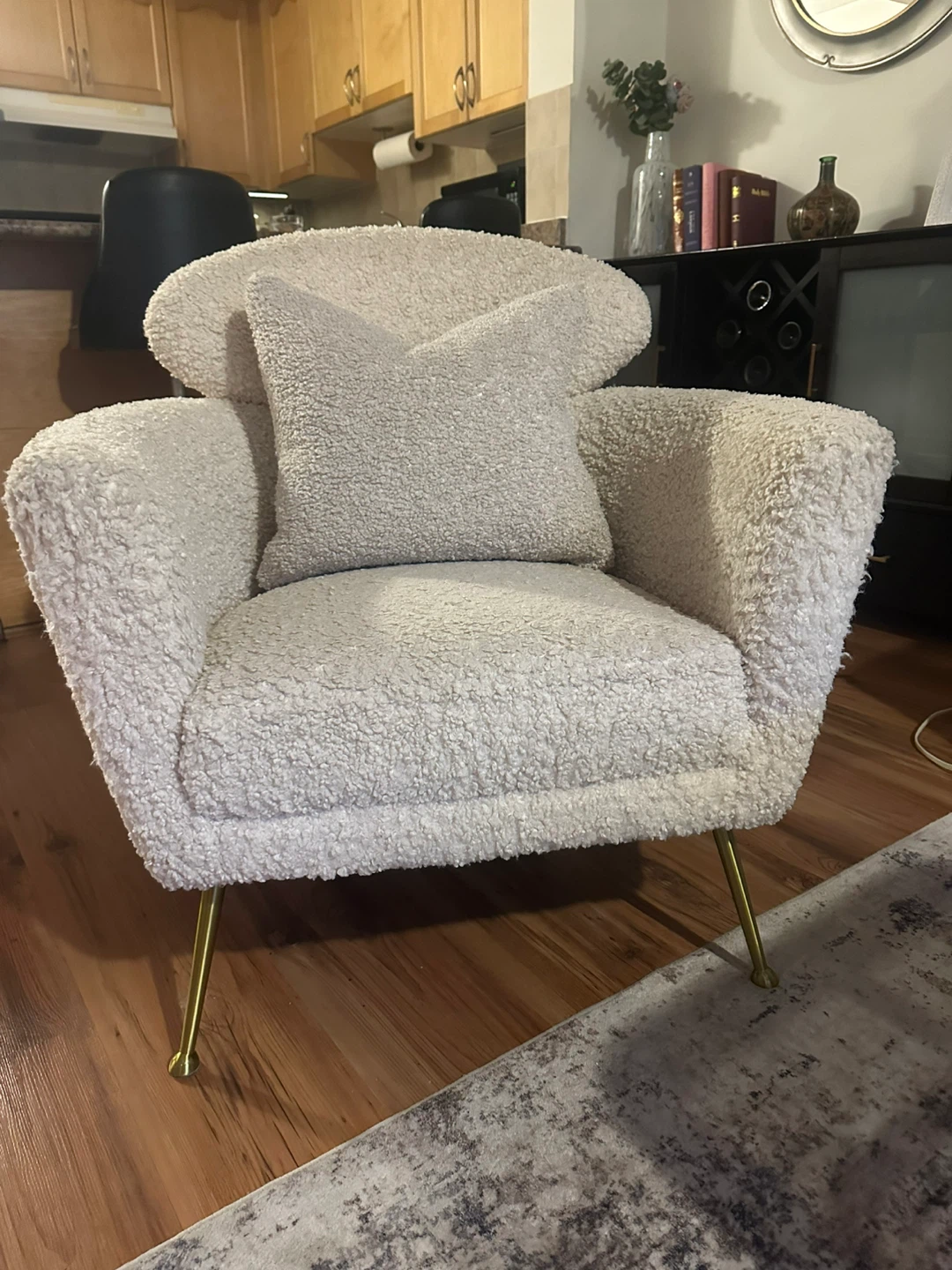 Cream Sherpa Accent Chair with Gold Legs - photo 2